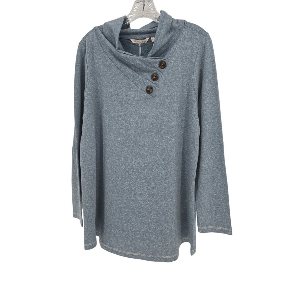 Soft Surroundings Size XL Womens Brinley Top Blue Three Button Cowl Neck NWOT - Picture 2 of 7